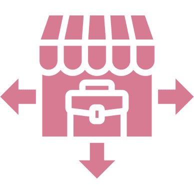 Pink shop icon with directional arrows